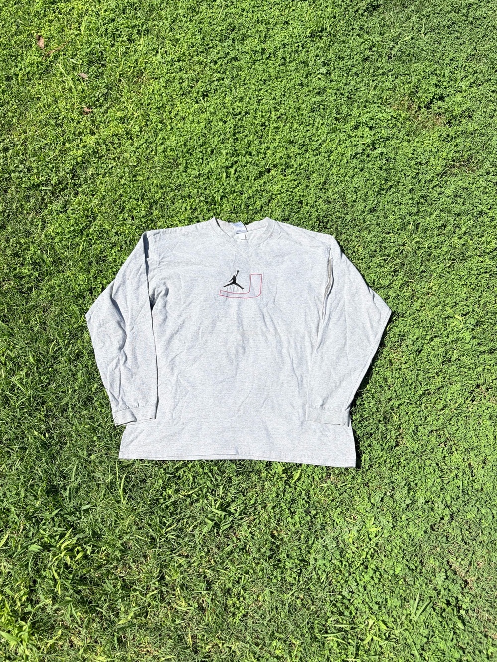 Jordan Long-Sleeve Crewneck Shirt - Light Gray with Black Logo